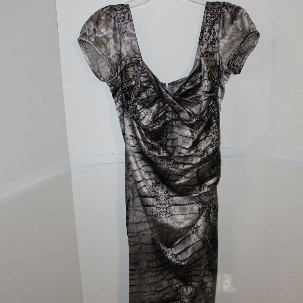 Stop Staring gray & black satin wiggle dress